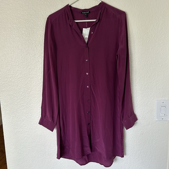 Eileen Fisher Tops - EILEEN FISHER Silk Crepe De Chine POMGR Mandarin Collar Tunic XS NWT $218